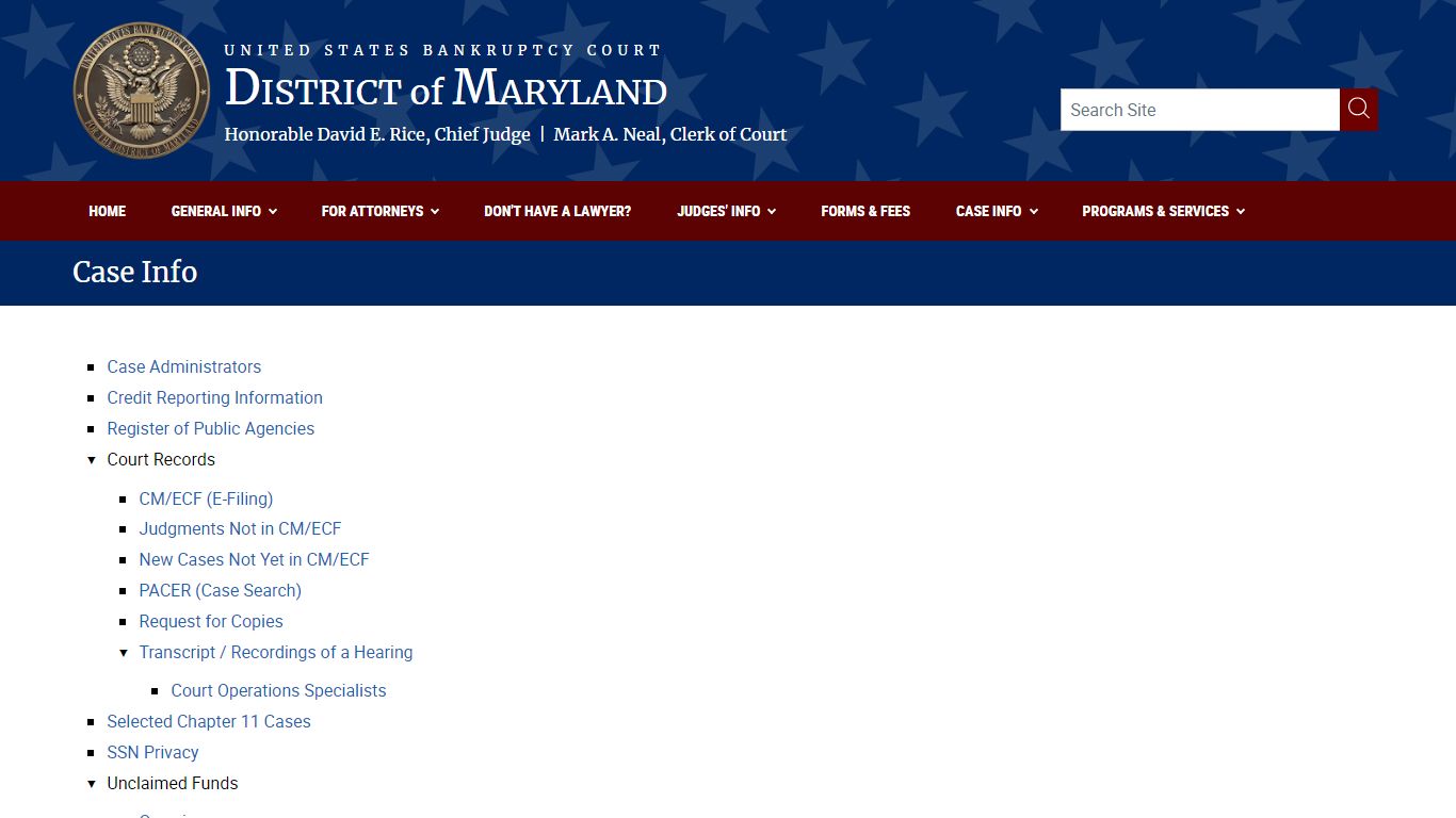 Case Info | The United States Bankruptcy Court for the District of Maryland